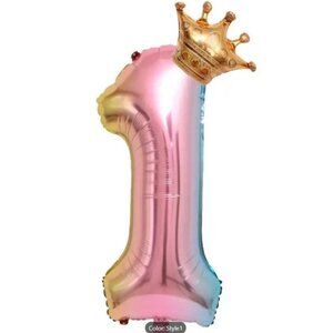 32-Inch Ombre Crown Number Balloons - Perfect Birthday Party Decoration Number 1